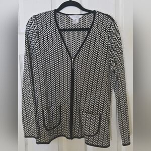 Misook Black and White Patterned Cardigan